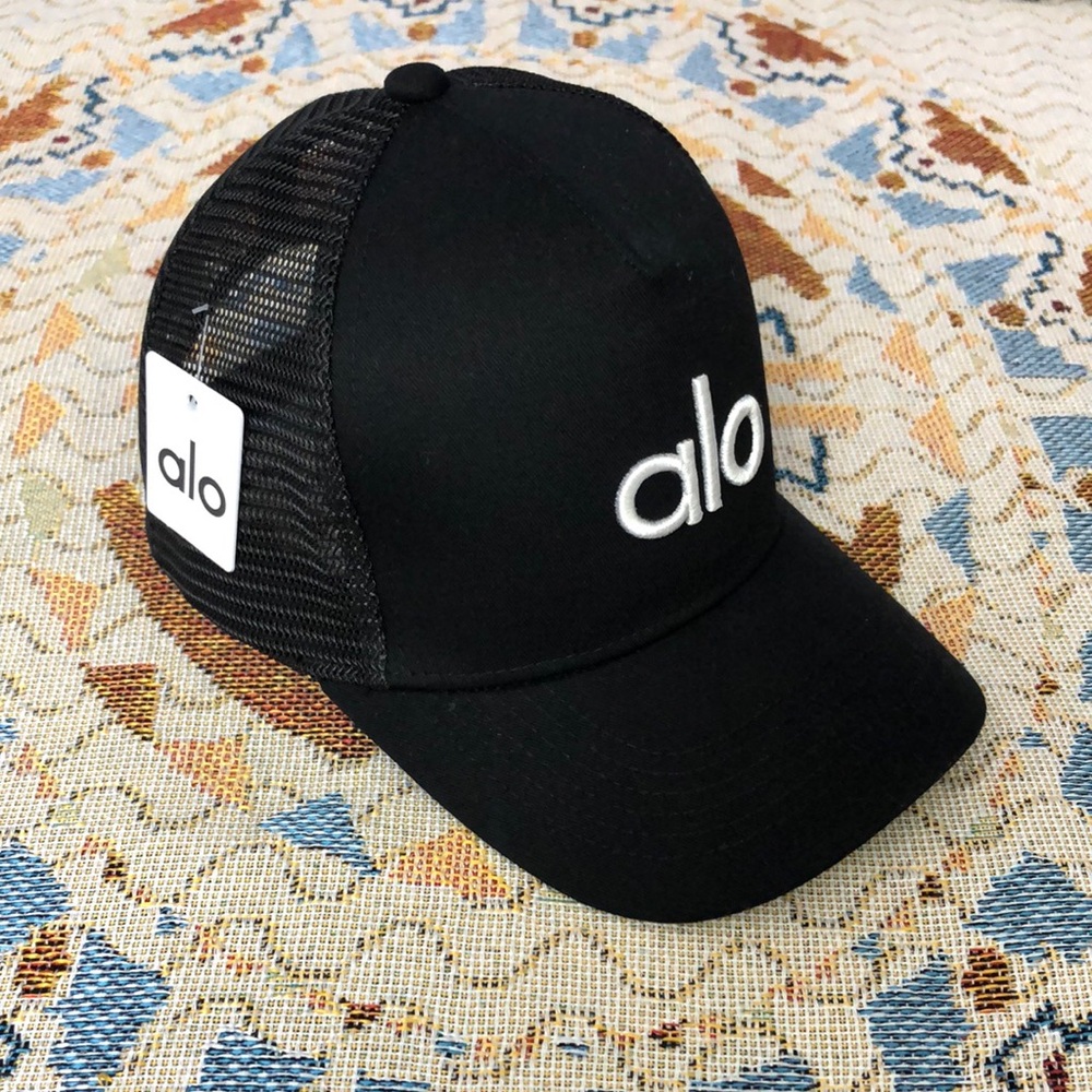 ALO Yoga Black and White Trucker Hat Minimalist Design